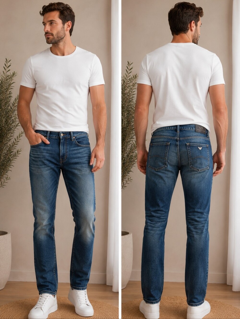 Armani Jeans J28 Slim Fit Denim Men’s 34x34 Dark Wash Indigo Logo 34-36” Waist